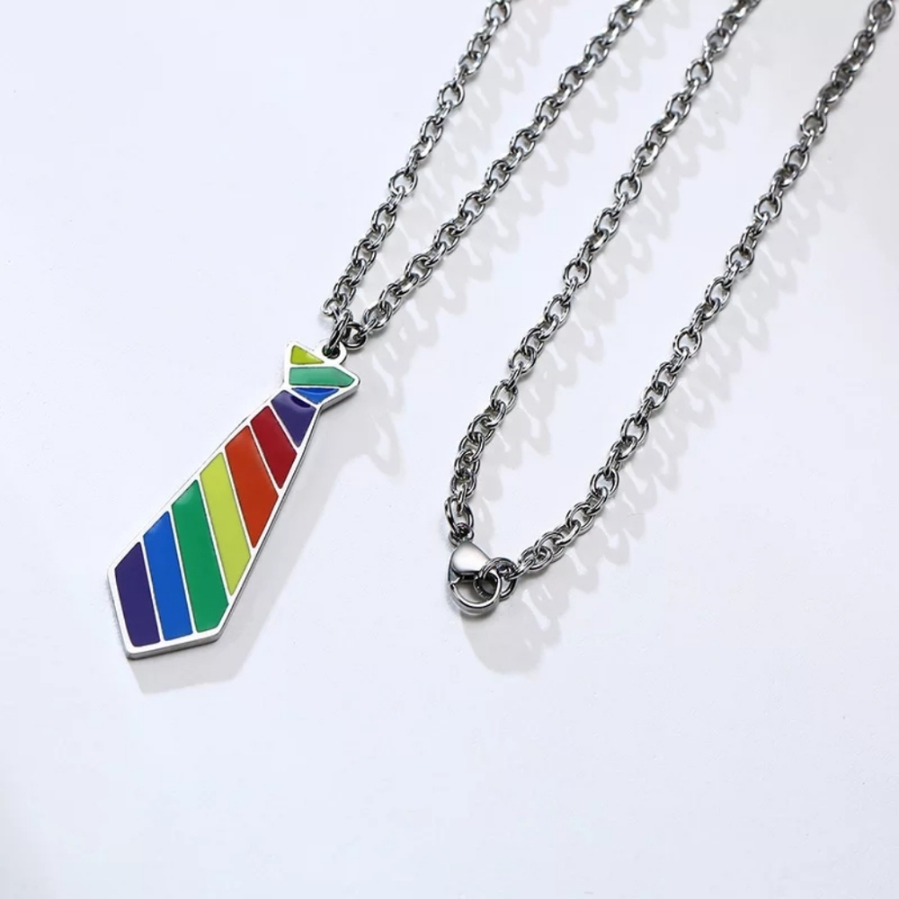 NEW Rainbow Necktie Pendant & Chain LBGTQIA